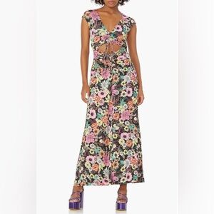 NWT AFRM Lizette Floral Ruched Cutout Jersey Dress Noir Garden Size XS